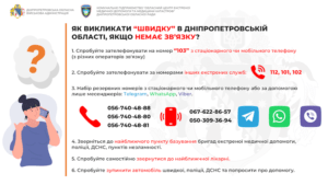 ЯК ВИКЛИКАТИ ЕКСТРЕНІ СЛУЖБИ В ДНІПРОПЕТРОВСЬКІЙ ОБЛАСТІ, ЯКЩО НЕМАЄ ЗВ'ЯЗКУ?